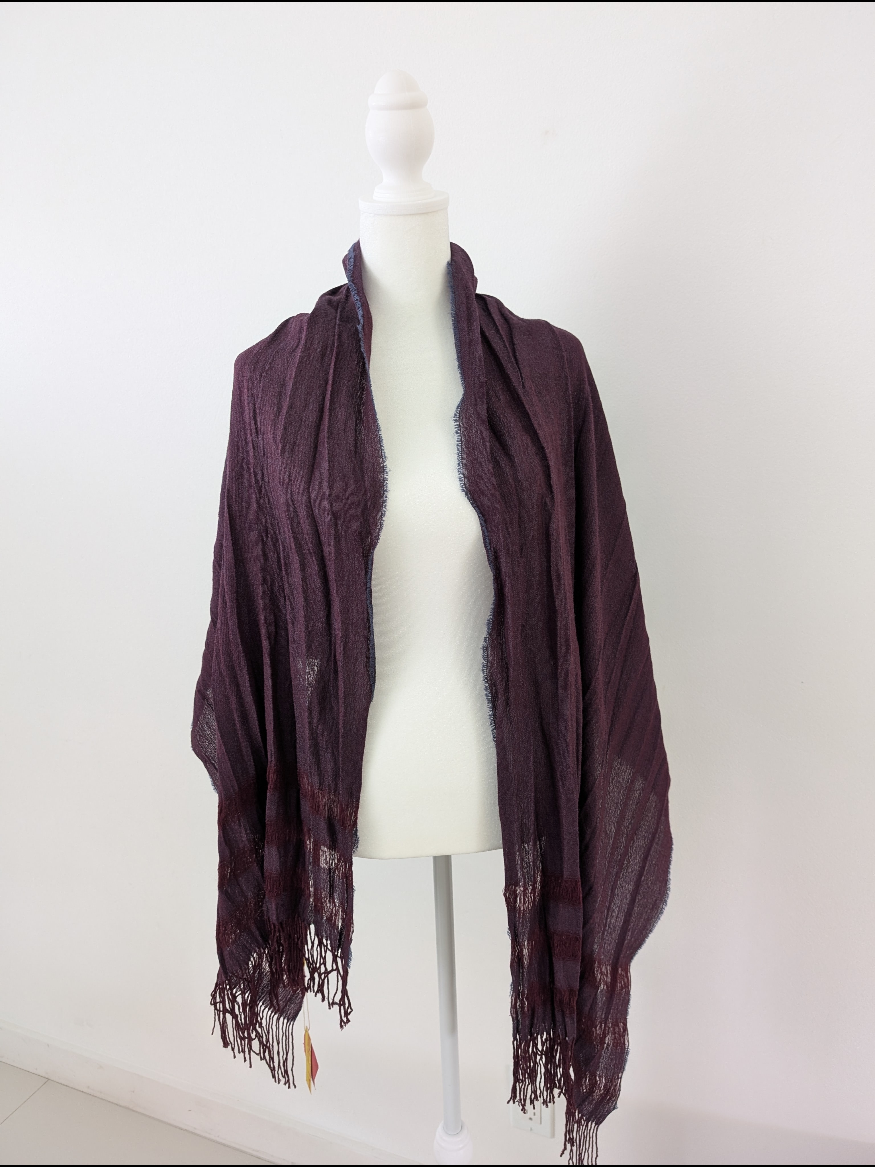 Kuna Nwt Crinkle Scarf Plum Alpaca Silk Fringe Edges Oversized 69"L X 20" W — image 2 of 8
